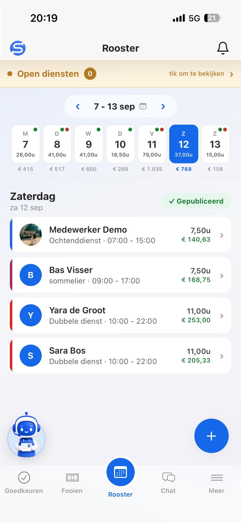 SmartShifter mobiele roosterweergave