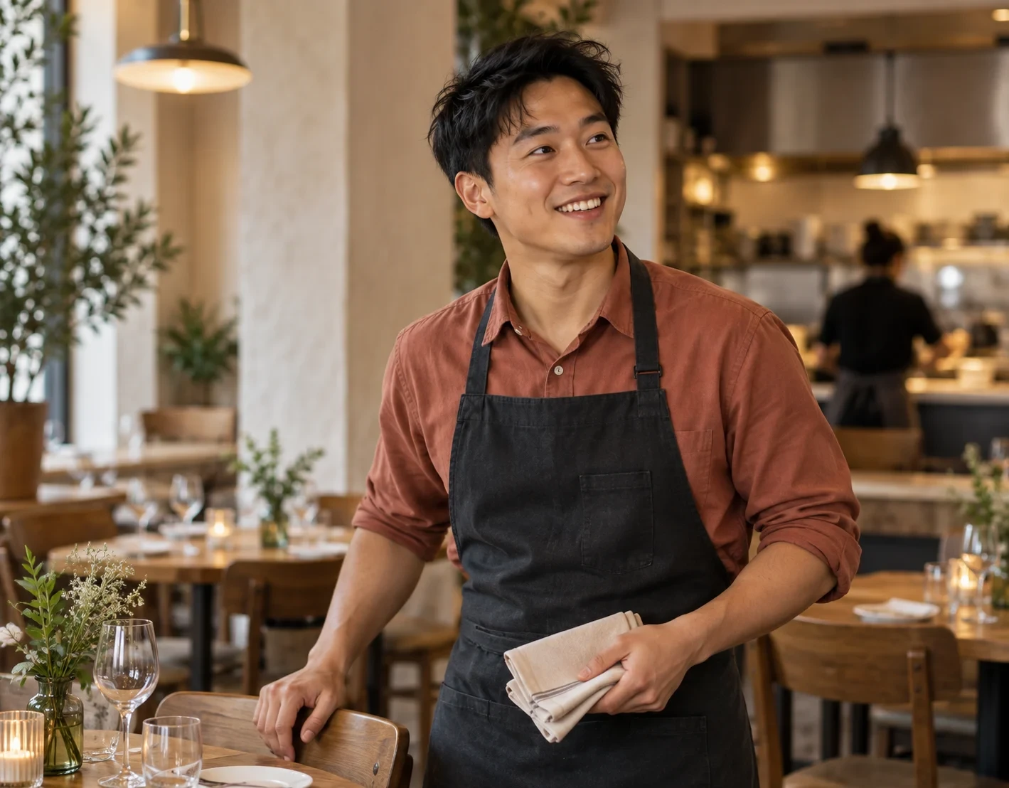 Bedieningsmedewerker in het restaurant
