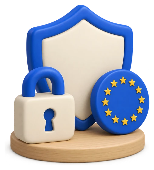 Een schild met een hangslot en een blauwe badge met een cirkel van sterren
