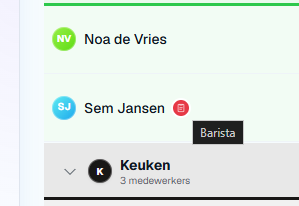 Medewerker in het rooster met zijn skill als label ernaast